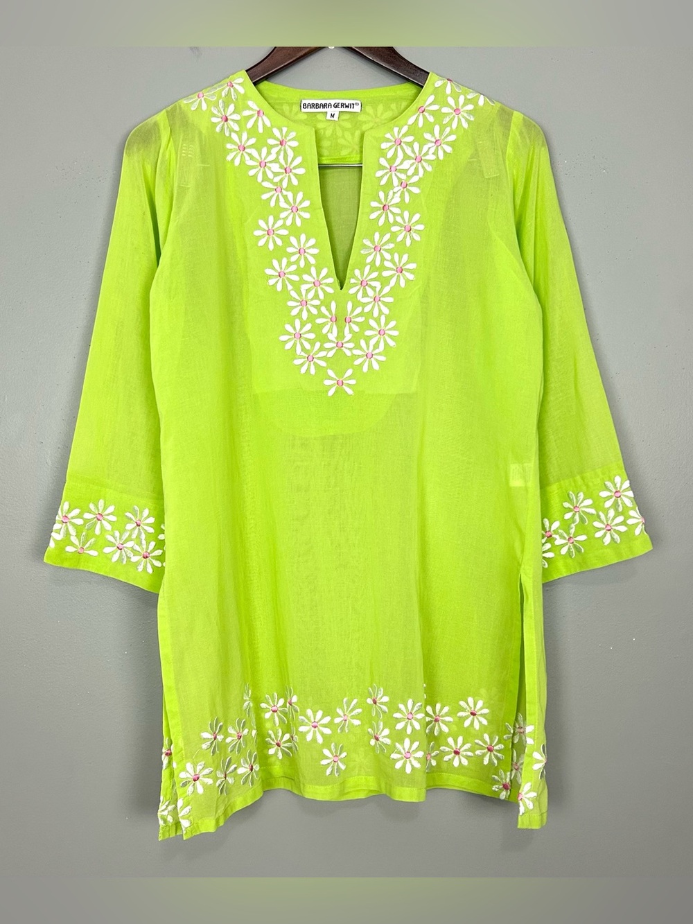 Barbara Gerwit Embroidered Cotton Tunic Top Women’s Size M Floral Lightweight